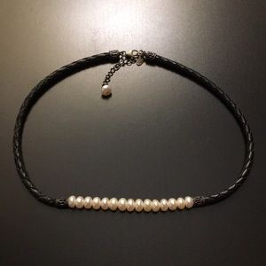 Leather and pearl necklace